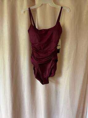 La Blanca Island Goddess Shirred Lingerie One Piece Swimsuit in Dark Cherry